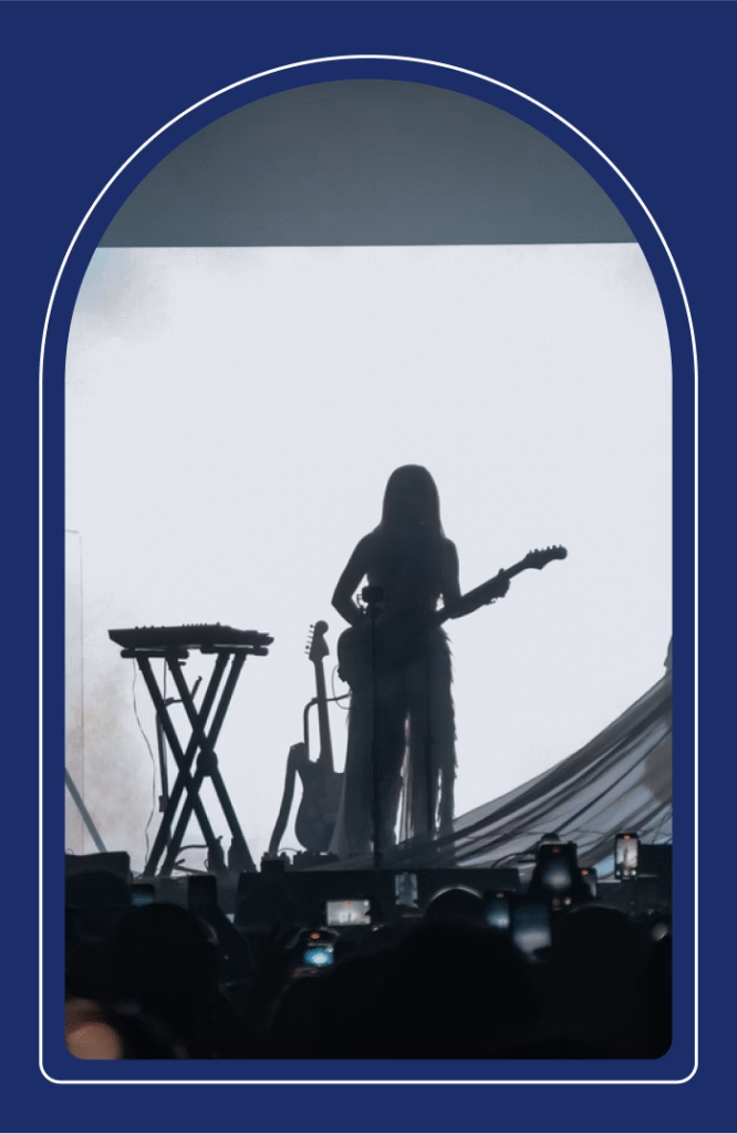 Creating a Dreamscape: Wisp’s Mythic Coachella set made with Superstudio 2 Wisp on stage at Coachella, blue border