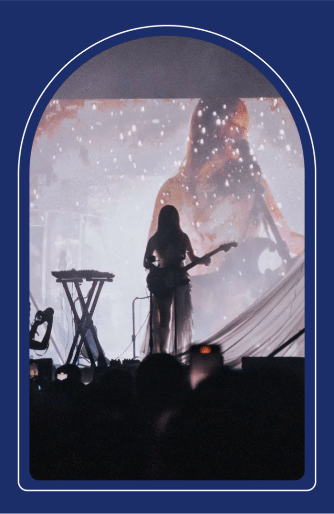 Creating a Dreamscape: Wisp’s Mythic Coachella set made with Superstudio 3 Wisp on stage at Coachella, blue border