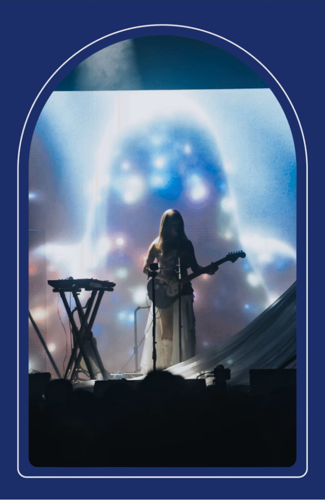 Creating a Dreamscape: Wisp’s Mythic Coachella set made with Superstudio 4 Wisp on stage at Coachella, blue border