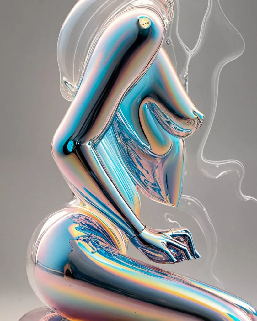 Great artists generate in Superstudio 16 A chrome outline of a woman's body with glossy, high-resolution color. Artwork by Lucinda Dilworth.