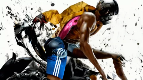 Great artists generate in Superstudio 5 A futuristic man wearing a helmet and athletic shorts, surrounded by paint splatters. Artwork by Tyler Givens.